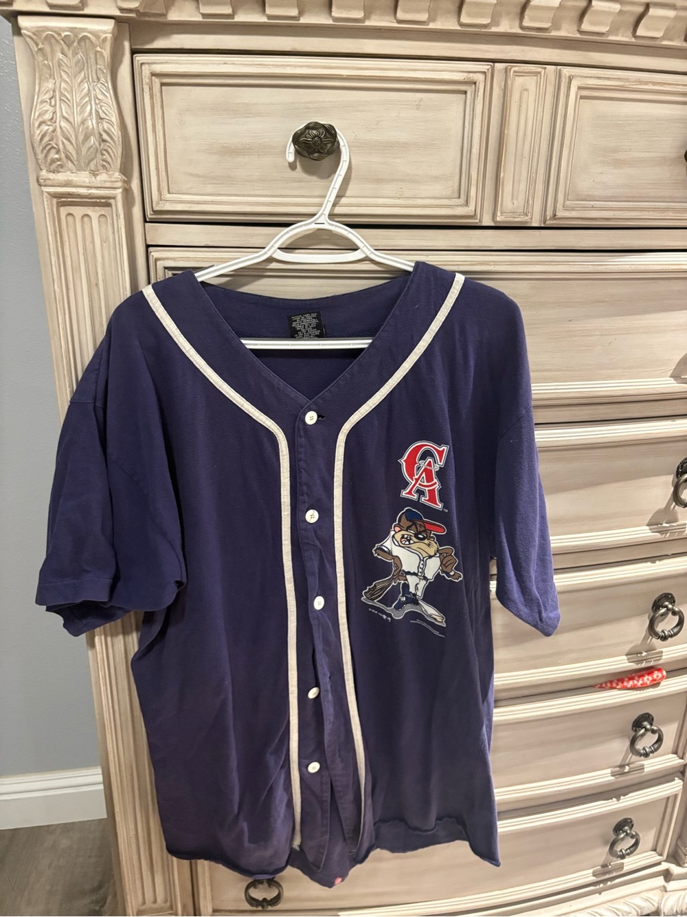Vintage Navy and White  Baseball Jersey with Mascot Patch